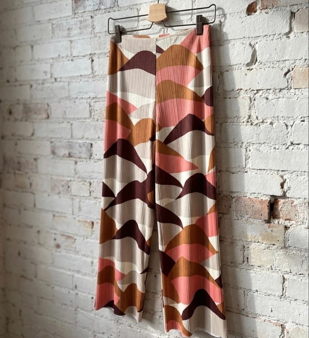 Nice Things Paloma S. Wide Leg Pants Retro 70s Geometric Ribbed Textured Small